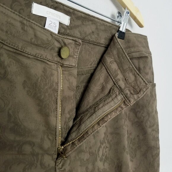 Chico's Jacquard 5 Pocket Ankle Pants in Sherwood Olive Women's 2.5 US 14 Green - Picture 6 of 16